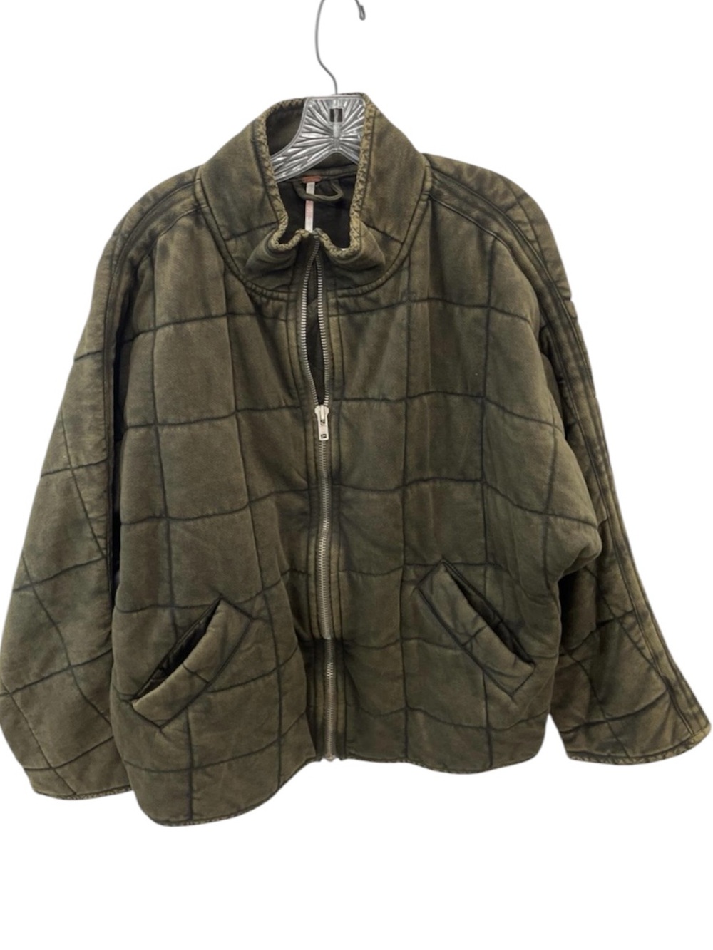 Free People Dolman Quilted Knit Jacket Size Small Olive Green So Comfortable!
